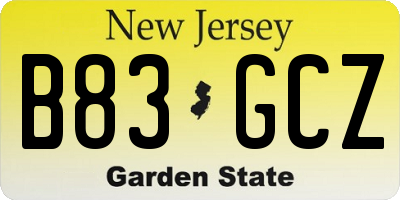 NJ license plate B83GCZ