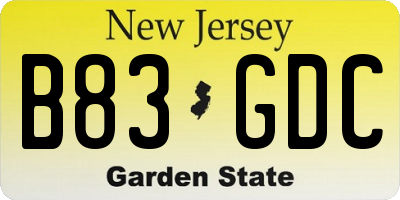 NJ license plate B83GDC