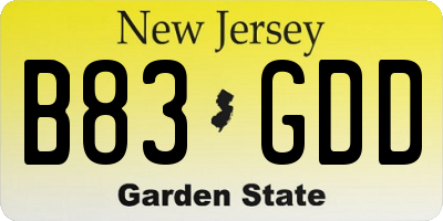 NJ license plate B83GDD