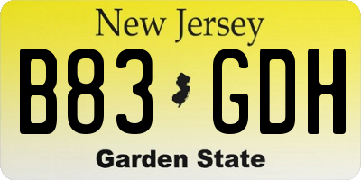 NJ license plate B83GDH