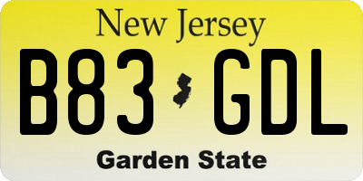 NJ license plate B83GDL