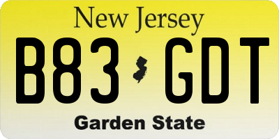 NJ license plate B83GDT