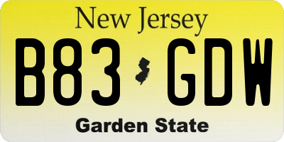 NJ license plate B83GDW