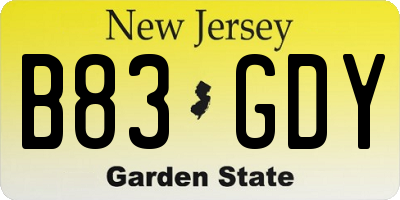 NJ license plate B83GDY
