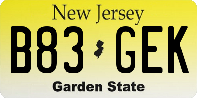 NJ license plate B83GEK