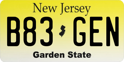 NJ license plate B83GEN