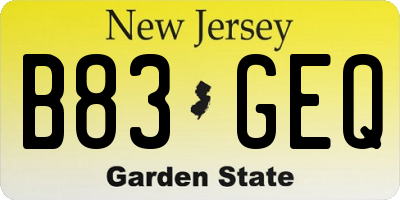 NJ license plate B83GEQ