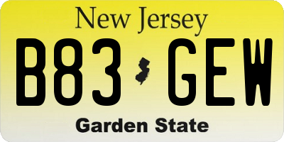 NJ license plate B83GEW
