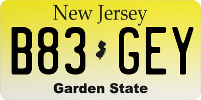 NJ license plate B83GEY