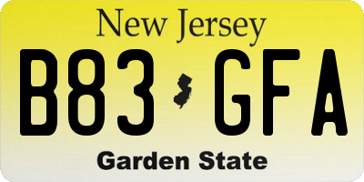 NJ license plate B83GFA