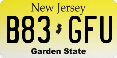 NJ license plate B83GFU