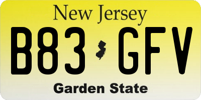 NJ license plate B83GFV