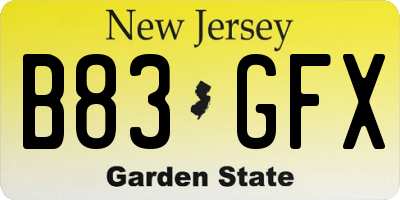 NJ license plate B83GFX