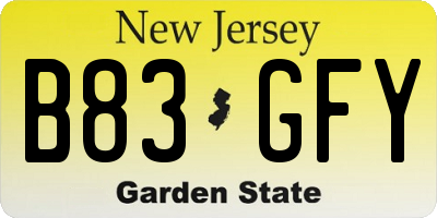 NJ license plate B83GFY