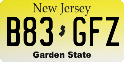 NJ license plate B83GFZ