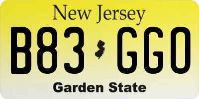 NJ license plate B83GGO