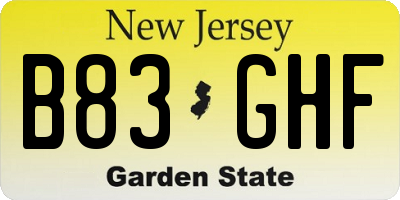 NJ license plate B83GHF