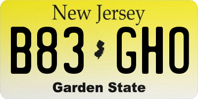 NJ license plate B83GHO
