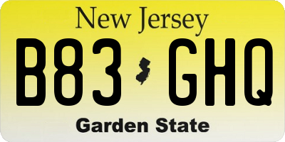 NJ license plate B83GHQ