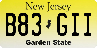 NJ license plate B83GII