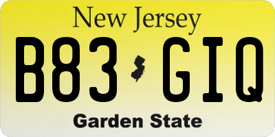 NJ license plate B83GIQ