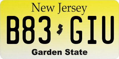 NJ license plate B83GIU