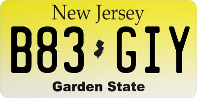 NJ license plate B83GIY