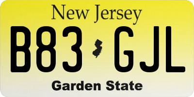 NJ license plate B83GJL