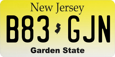 NJ license plate B83GJN