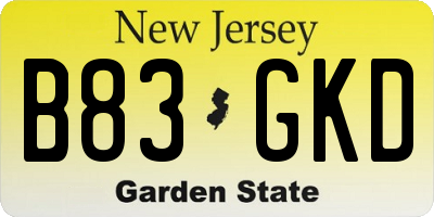 NJ license plate B83GKD