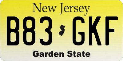 NJ license plate B83GKF