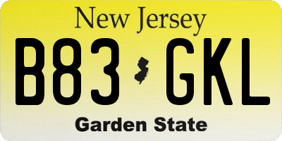 NJ license plate B83GKL