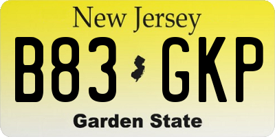 NJ license plate B83GKP