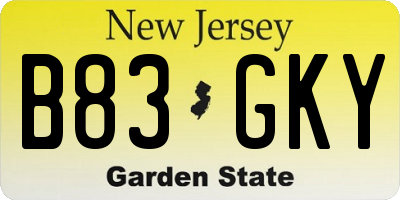 NJ license plate B83GKY