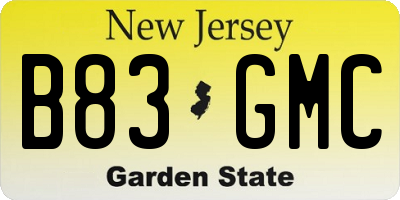 NJ license plate B83GMC