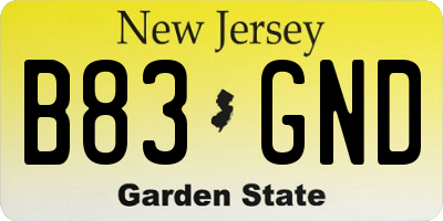 NJ license plate B83GND