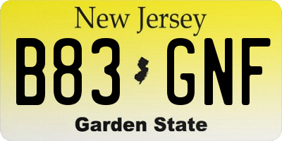 NJ license plate B83GNF