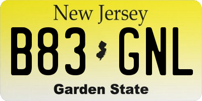 NJ license plate B83GNL