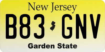 NJ license plate B83GNV