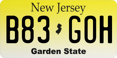 NJ license plate B83GOH