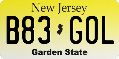 NJ license plate B83GOL