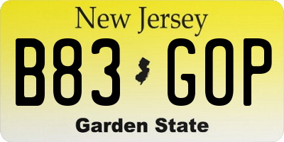 NJ license plate B83GOP
