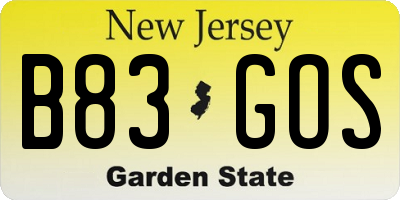 NJ license plate B83GOS