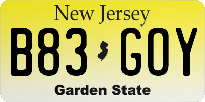 NJ license plate B83GOY