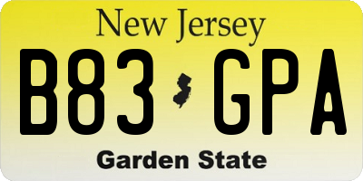 NJ license plate B83GPA