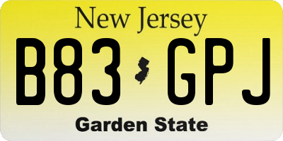 NJ license plate B83GPJ
