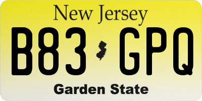 NJ license plate B83GPQ