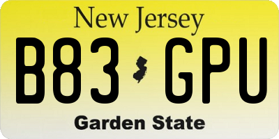 NJ license plate B83GPU