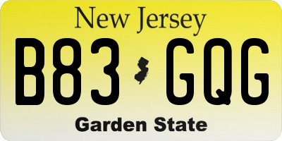 NJ license plate B83GQG