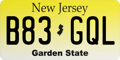 NJ license plate B83GQL